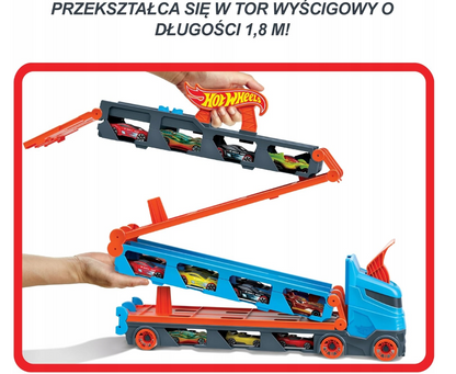 HOT WHEELS ZESTAW XXL 2W1 TRANSPORTER + ROZKŁADANY TOR WYŚCIGOWY + 3 AUTKA